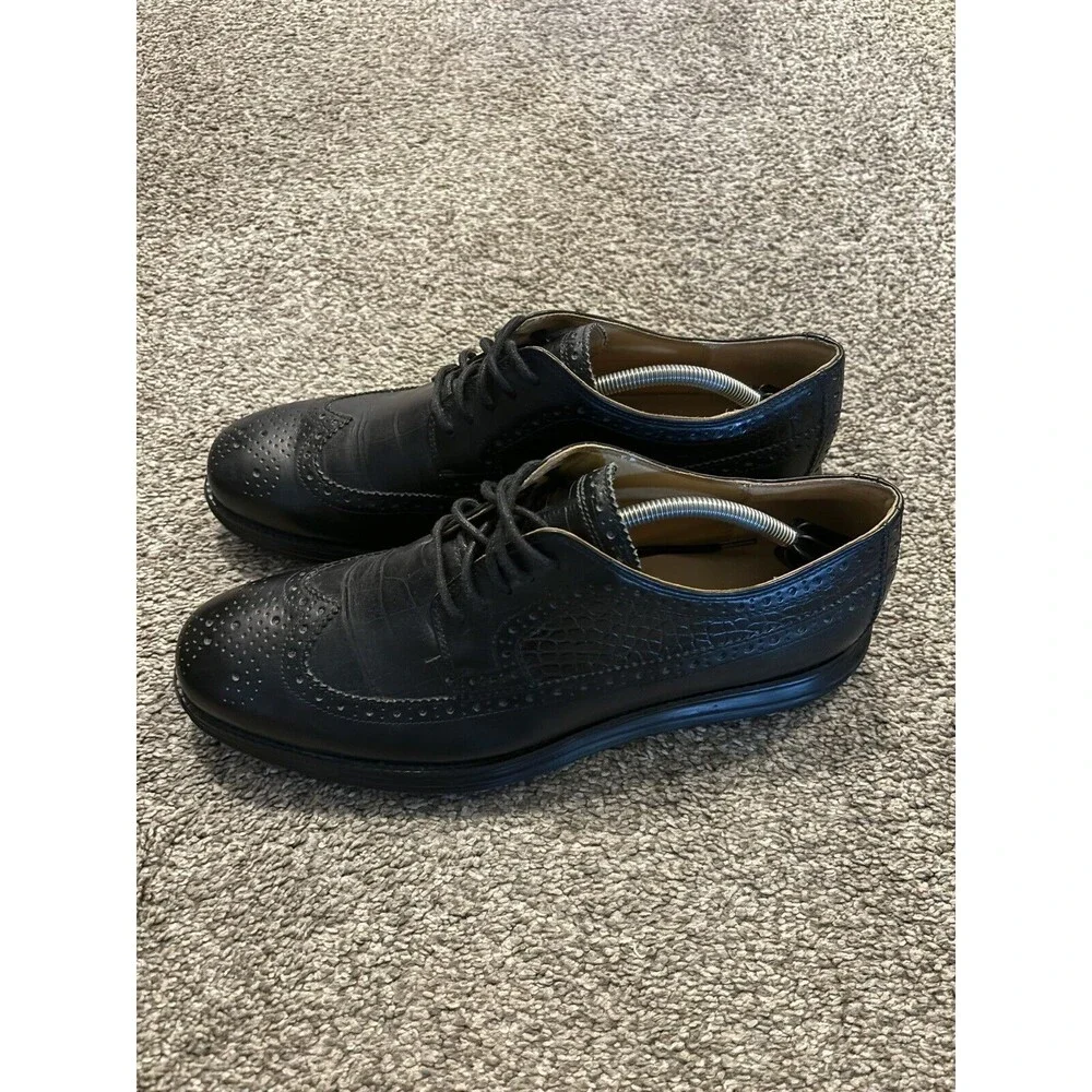 Cole Haan - LunarGrand Long WingTip -‎ C12650 Size 12m- Black Croc Print